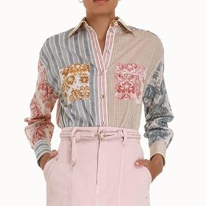 Zimmermann Andie Relaxed Shirt in Spliced Patchwork Size 2 (medium)